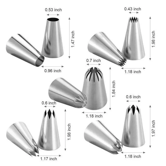 Alt view image 2 of 6 - 5Pcs Large Piping Tips Set, Stainless Steel Frosting Tips