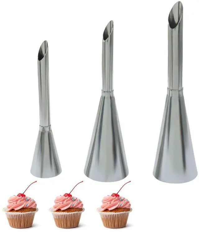 Main image of 3 PCS Stainless Steel Cream Icing Piping Tips | Long Cream Puff Nozzle, Cake Decorating Tools, Pastry Filling, Cupcake Design
