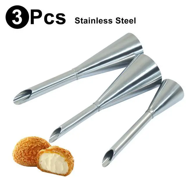 Alt view image 4 of 5 - 3 PCS Stainless Steel Cream Icing Piping Tips | Long Cream Puff Nozzle, Cake Decorating Tools, Pastry Filling, Cupcake Design