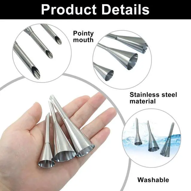 Alt view image 5 of 5 - 3 PCS Stainless Steel Cream Icing Piping Tips | Long Cream Puff Nozzle, Cake Decorating Tools, Pastry Filling, Cupcake Design