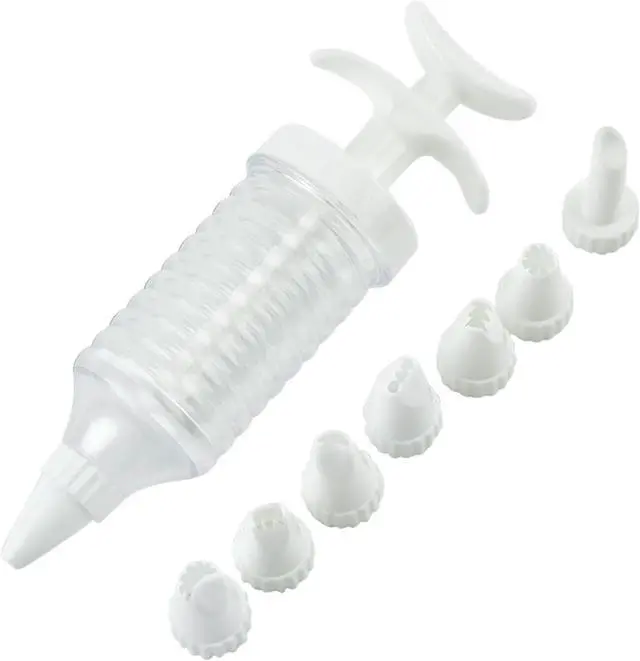 Main image of A Set Pipe Nozzles with Syringe, 8Pcs Plastic Cream Baking Piping Nozzle Dispenser Icing Pastry Tips Tube Decoration Tool