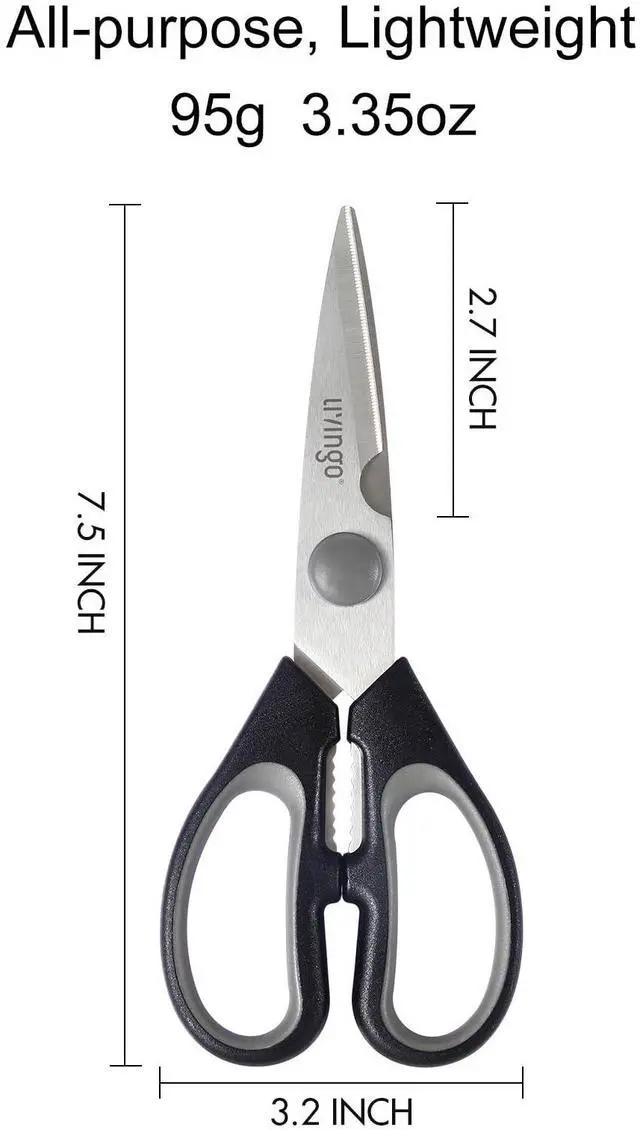Alt view image 2 of 7 - 7.5 Inch Kitchen Scissors Heavy Duty Food Shears 2 Pack | Sharp All Purpose Stainless Steel Scissors with Nutcracker Grip for Cutting Small Bones, Vegetables and Everyday Cooking