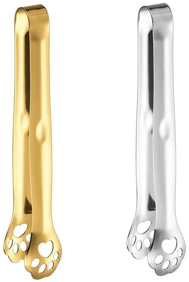 Main image of 2 Pack Small Serving Tongs 6.9 Inch Stainless Steel Mini Appetizer Tongs Cat Paw Small Buffet Tongs for Party Finger Food Cocktail Picks Charcuterie Board Taco Shells Veggie Tray Ice Cubes