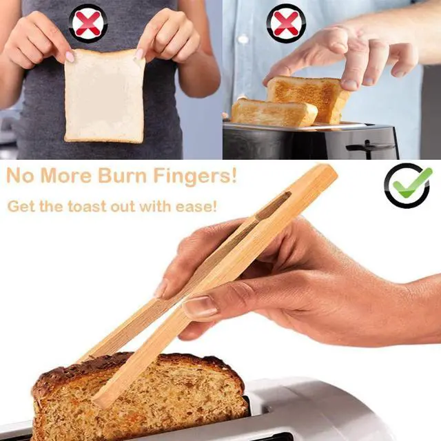 Alt view image 4 of 6 - Bamboo Toast Tongs, 7 Inches Mini Wood Cooking Tong with Anti-slip Design Great for Serving Food/Toaster/Bread & Pickles/Sugar/Barbecue,Small Kitchen Tongs Multi-use for Salad, Grilling, Frying(4)