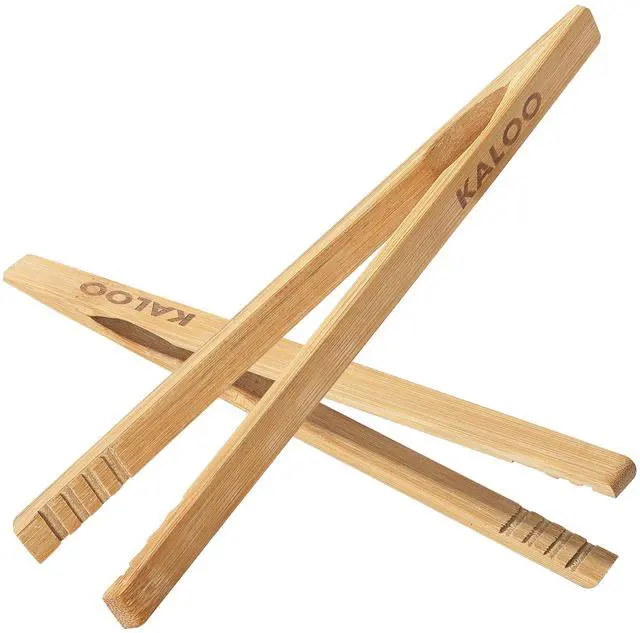Main image of 2PCS Reusable Toaster Tongs, Kaloo 8 inch Wooden Cooking Tong, Multipurpose Bamboo Tongs for Fruits, Bread, Pickles, cheese, Bacon, and Muffins