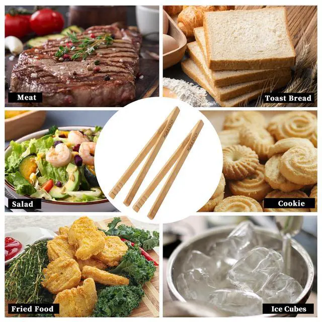 Alt view image 3 of 7 - 2PCS Reusable Toaster Tongs, Kaloo 8 inch Wooden Cooking Tong, Multipurpose Bamboo Tongs for Fruits, Bread, Pickles, cheese, Bacon, and Muffins