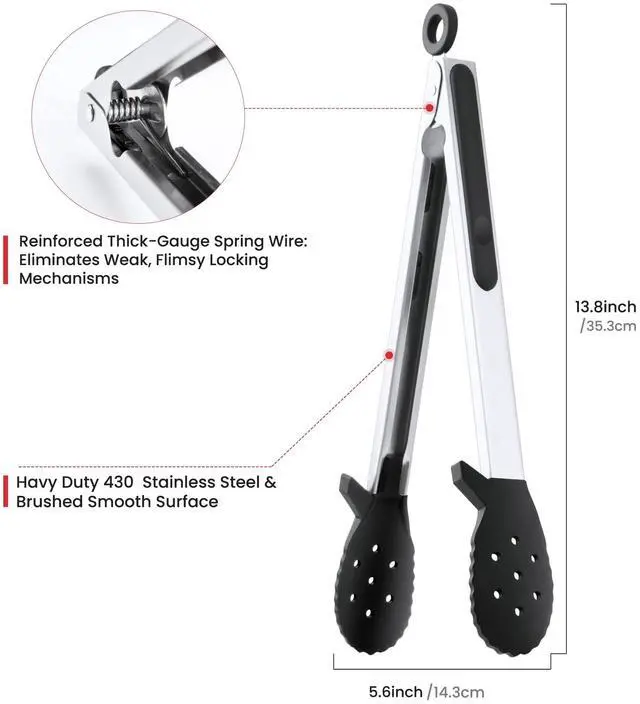 Alt view image 5 of 7 - 12" Kitchen Tongs for Cooking, 600ºF Heat Resistant Silicone Cooking Tongs | Pasta Tongs with Silicone Tip Spaghetti Tong Pasta Tong for Serving Food, Spaghetti, Pasta, BBQ, Salad (12"-Biscuit Head)
