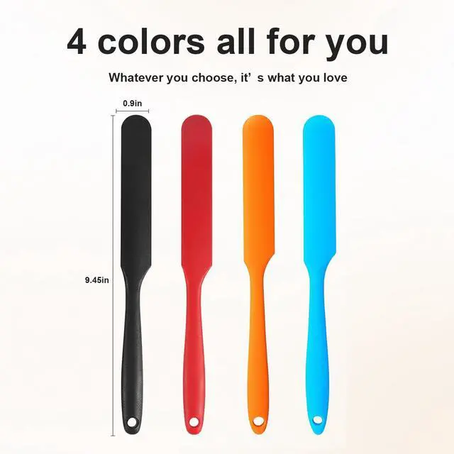 Alt view image 4 of 7 - 4 Pcs Silicone Jar Spatula Set, Long Handle Heat Resistant Skinny Spatulas for Jars & Bottles, Non-Stick Flexible Scrapers for Baking, Mixing, Jam, Cake Cream & Butter Spreading(4 colors