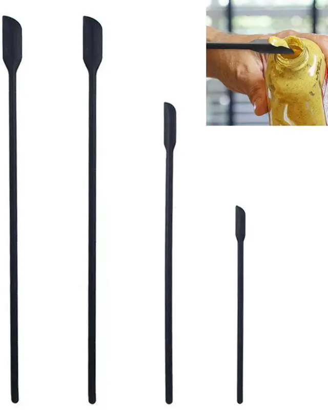 Main image of Mini Silicone Spatula Set- Small Rubber Spatula for Makeup- Thin Jar Scraper for Kitchen(4 PACK) (Black)