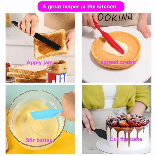 Alt view image 5 of 6 - Silicone Jar Spatula Set 3 Pcs, Sourdough Scraper, Long Handle Spatulas | Small Silicone Spatula, for Jars, Baking, Cake Icing, Cream, Butter, Batter, Food Grade, Heat Resistant, Dishwasher Safe