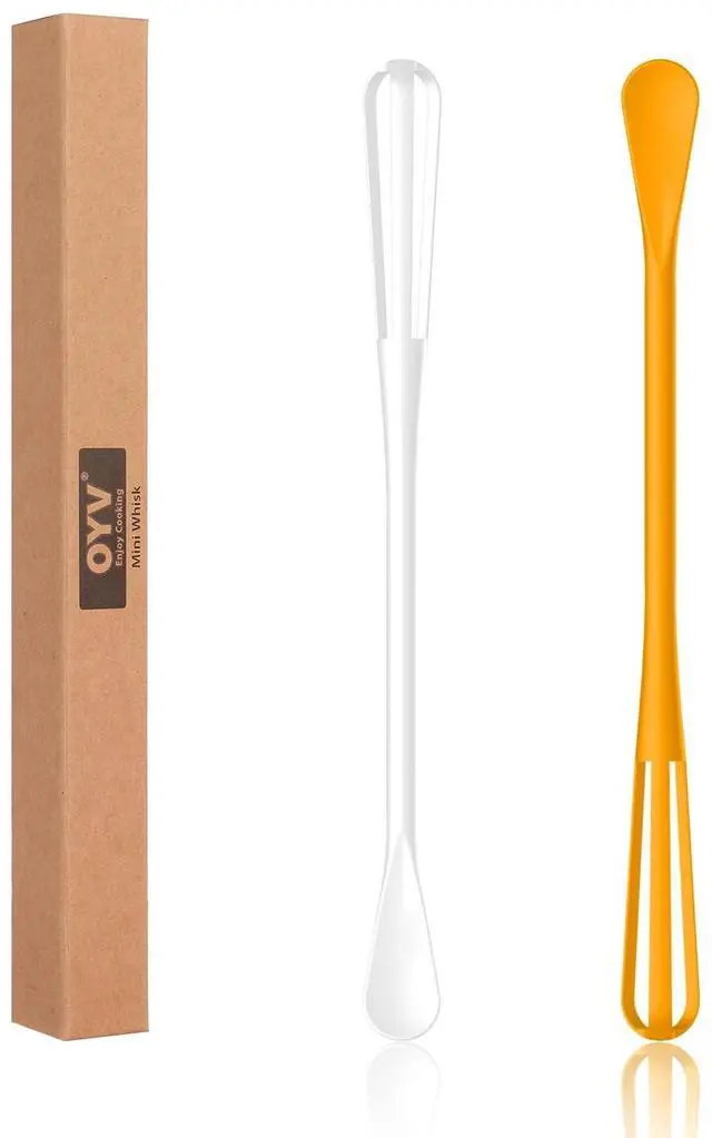 Main image of 2-In-1 Mini Whisk and Spoon, Set of 2, 8.5-Inch, White/Yellow | Flexible And Lightweight, Comfortable Long Handle, Easy To Store, BPA-Free, For Eggs, Sauces, Coffee And Hot Chocolate