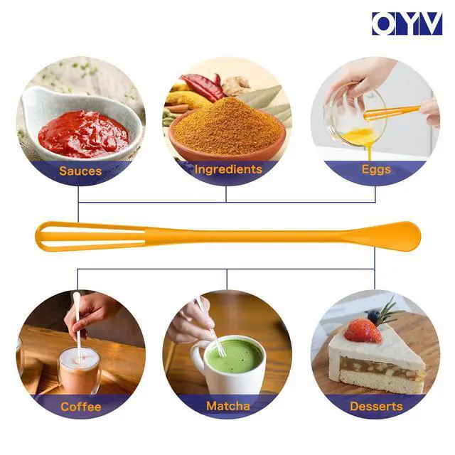 Alt view image 3 of 7 - 2-In-1 Mini Whisk and Spoon, Set of 2, 8.5-Inch, White/Yellow | Flexible And Lightweight, Comfortable Long Handle, Easy To Store, BPA-Free, For Eggs, Sauces, Coffee And Hot Chocolate