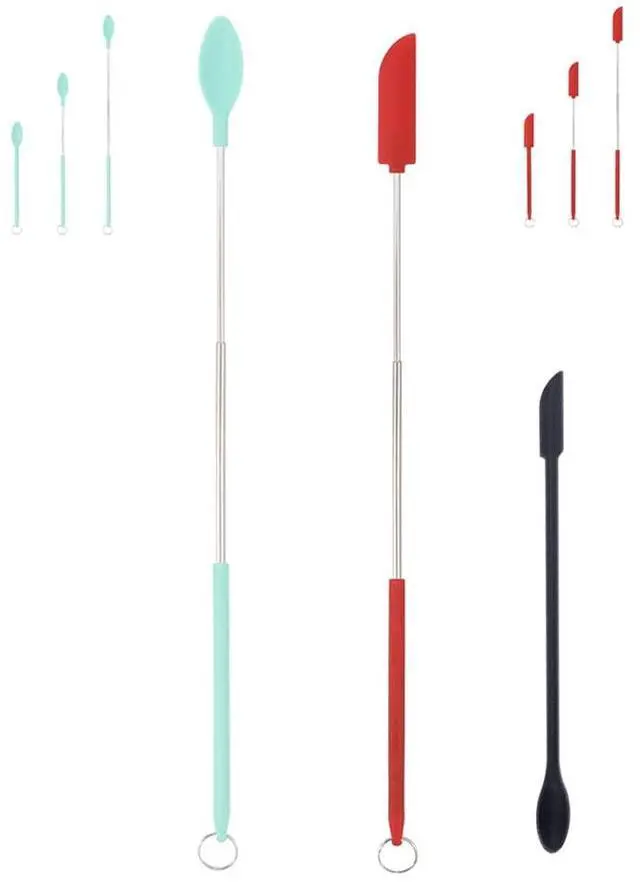 Main image of Mini Silicone Spatula Set Stretchable Makeup Spatulas Small Scooper and Spoon 2-in-1Tiny Spatula for Kitchen Bottle Beauty Jar, Adjustable Size and Reusable, 3Pcs