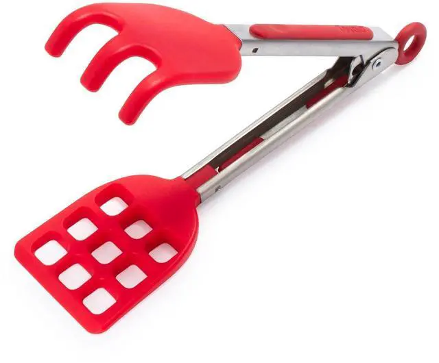 Main image of Waffle Tongs Mini Silicone Kitchen Tongs for Cooking Serving Flat Stainless Steel Small Tongs with Silicone Tips for Salads Belgian Waffles Air Fryer Appetizers Dishwasher Safe Candy Apple Red