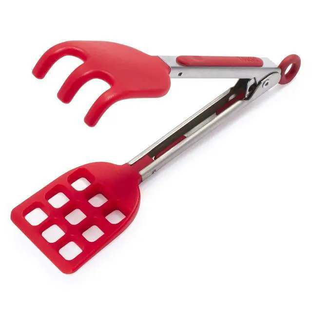 Alt view image 4 of 4 - Waffle Tongs Mini Silicone Kitchen Tongs for Cooking Serving Flat Stainless Steel Small Tongs with Silicone Tips for Salads Belgian Waffles Air Fryer Appetizers Dishwasher Safe Candy Apple Red