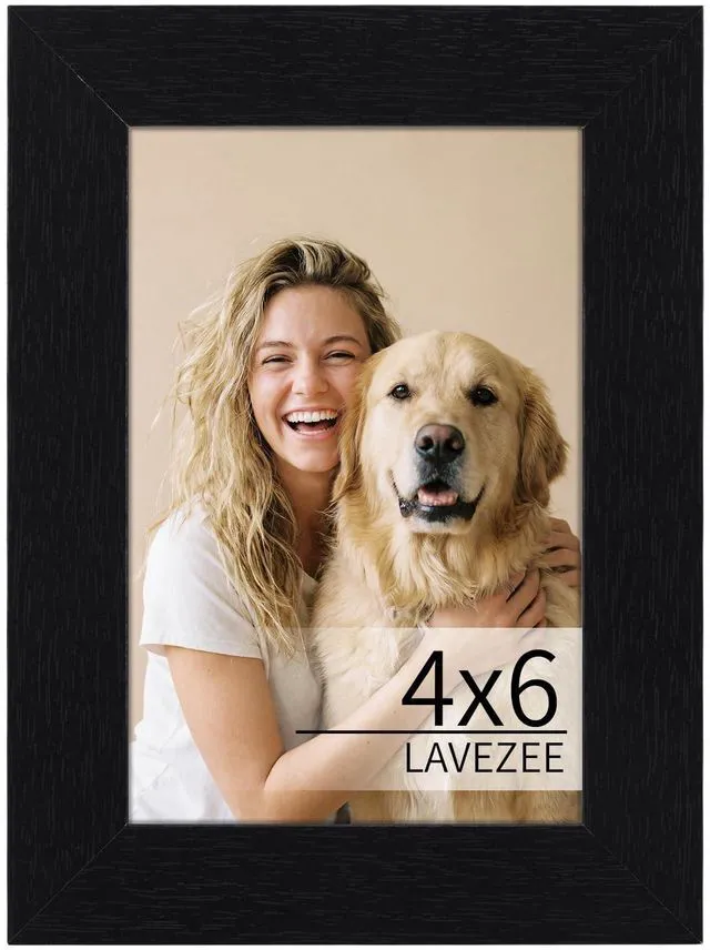Main image of Lavezee 4x6 Picture Frame Black for Tabletop or Wall Wide 4 x 6 Picture Frame for Photos, Artwork, and Family Memories Made of MDF
