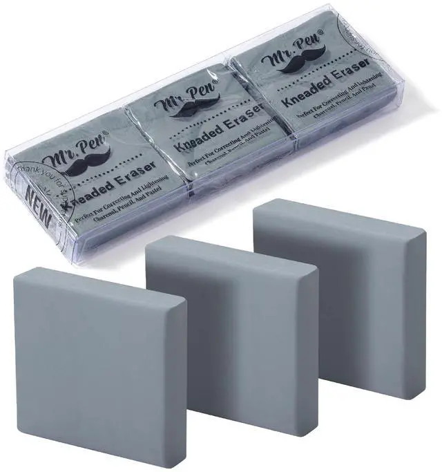 Main image of Kneaded Erasers, 1.44" x 1.36", 3 Pack, Gray | Soft Moldable Art Erasers for Charcoal, Graphite & Pastel Drawing, Precision Highlighting, Smudge Control