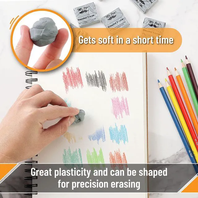 Alt view image 3 of 6 - Kneaded Erasers, 1.44" x 1.36", 3 Pack, Gray | Soft Moldable Art Erasers for Charcoal, Graphite & Pastel Drawing, Precision Highlighting, Smudge Control