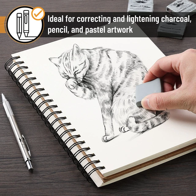 Alt view image 4 of 6 - Kneaded Erasers, 1.44" x 1.36", 3 Pack, Gray | Soft Moldable Art Erasers for Charcoal, Graphite & Pastel Drawing, Precision Highlighting, Smudge Control