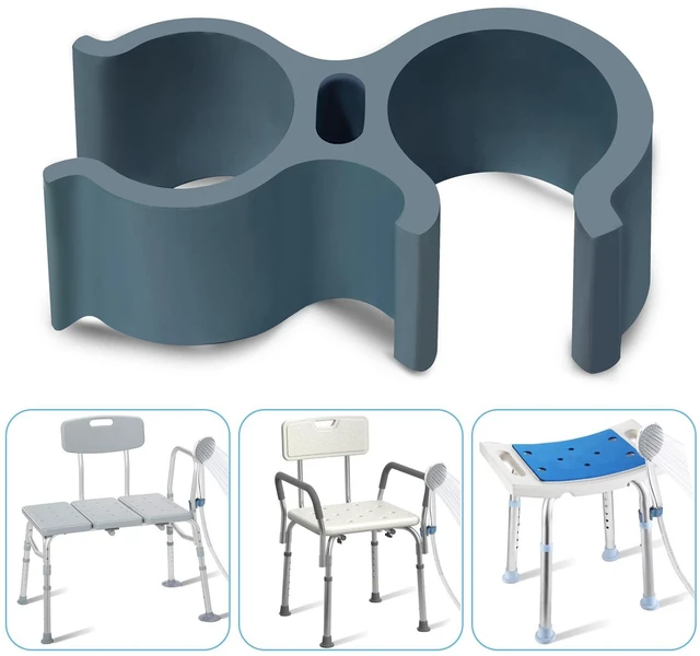 Main image of Shower Chair Shower Head Holder Attachment for Bath Seat, Blue | Universal 0.79"-0.91" Fits Shower Chair Legs or Arms, Tool-Free Install, Holds Shower Head, for Bath Seat Stool Commode