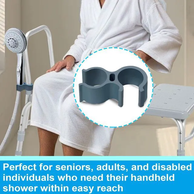 Alt view image 4 of 7 - Shower Chair Shower Head Holder Attachment for Bath Seat, Blue | Universal 0.79"-0.91" Fits Shower Chair Legs or Arms, Tool-Free Install, Holds Shower Head, for Bath Seat Stool Commode