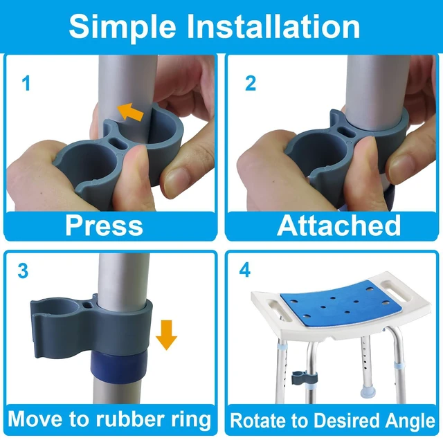 Alt view image 5 of 7 - Shower Chair Shower Head Holder Attachment for Bath Seat, Blue | Universal 0.79"-0.91" Fits Shower Chair Legs or Arms, Tool-Free Install, Holds Shower Head, for Bath Seat Stool Commode