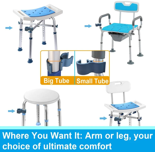 Alt view image 6 of 7 - Shower Chair Shower Head Holder Attachment for Bath Seat, Blue | Universal 0.79"-0.91" Fits Shower Chair Legs or Arms, Tool-Free Install, Holds Shower Head, for Bath Seat Stool Commode