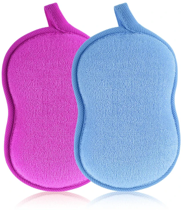 Main image of 2 Pcs Soft Bath Sponge, Soft Gentle Exfoliating Shower Sponge Plant Fiber Sponges Loofah for Bath Comfort Bathing Tool for Women Men(Purple, Blue)
