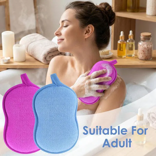 Alt view image 3 of 7 - 2 Pcs Soft Bath Sponge, Soft Gentle Exfoliating Shower Sponge Plant Fiber Sponges Loofah for Bath Comfort Bathing Tool for Women Men(Purple, Blue)