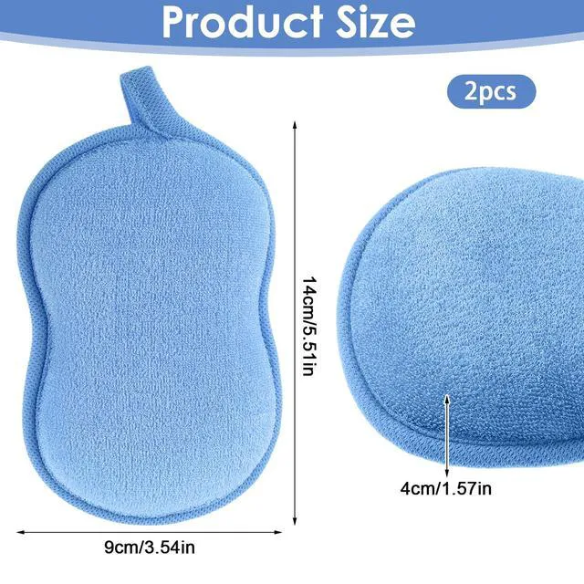 Alt view image 4 of 7 - 2 Pcs Soft Bath Sponge, Soft Gentle Exfoliating Shower Sponge Plant Fiber Sponges Loofah for Bath Comfort Bathing Tool for Women Men(Purple, Blue)