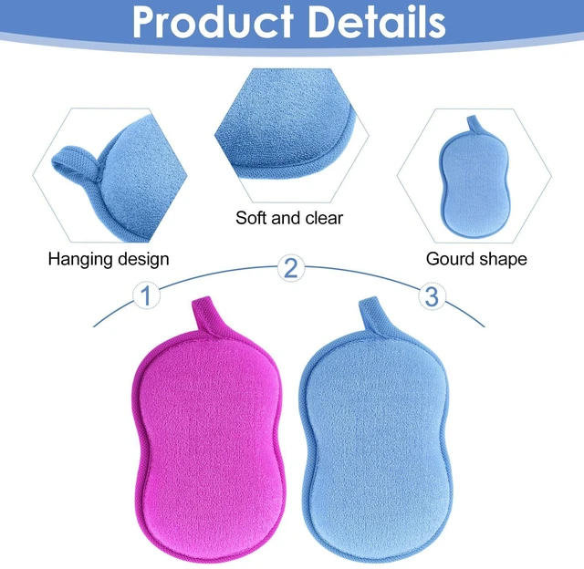 Alt view image 5 of 7 - 2 Pcs Soft Bath Sponge, Soft Gentle Exfoliating Shower Sponge Plant Fiber Sponges Loofah for Bath Comfort Bathing Tool for Women Men(Purple, Blue)