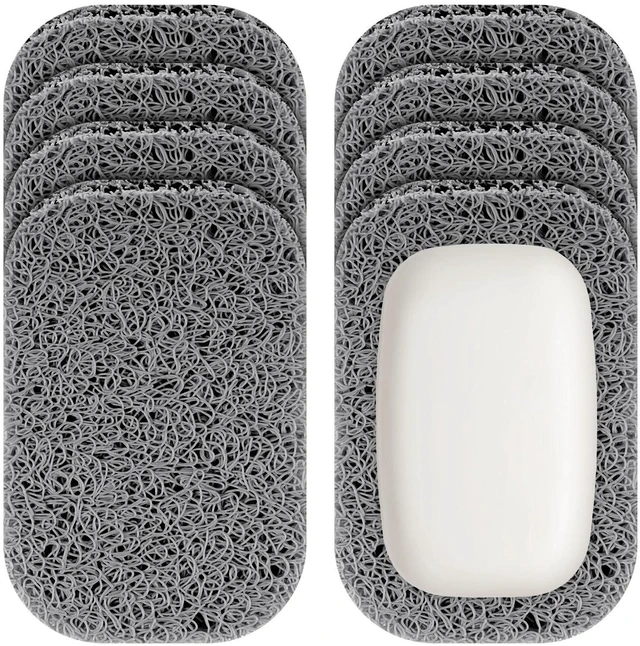 Main image of 8 Pack Soap Holder, Grey Bar Soap Saver Dish for Shower, 4.5" x 3" | High-Efficiency Drainage & Non-Slip, Lift Pads Sponge Tray for Kitchen Sink, Bathroom, Travel, Hotel Cleaning Supplies