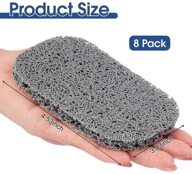 Alt view image 2 of 7 - 8 Pack Soap Holder, Grey Bar Soap Saver Dish for Shower, 4.5" x 3" | High-Efficiency Drainage & Non-Slip, Lift Pads Sponge Tray for Kitchen Sink, Bathroom, Travel, Hotel Cleaning Supplies