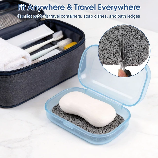 Alt view image 5 of 7 - 8 Pack Soap Holder, Grey Bar Soap Saver Dish for Shower, 4.5" x 3" | High-Efficiency Drainage & Non-Slip, Lift Pads Sponge Tray for Kitchen Sink, Bathroom, Travel, Hotel Cleaning Supplies
