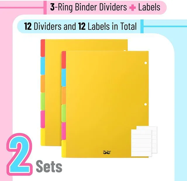 Alt view image 2 of 7 - Dividers for 3 Ring Binder, 2 Sets, 6 Pack/Set, 12 pcs | Letter Size, Binder Dividers with Tabs for Student, Teacher, Office, Home Organizers