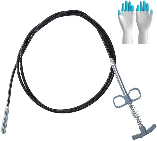 Main image of Drain Snake 79 Inch, Flexible Grabber Claw Hair Drain Clog Remover Tool | Hair Drain Cleaner with 1 Pair Reusable Gloves for Sink, Shower, Tub, Toilet, Bathroom and Kitchen Pipes, Home Use, Grey