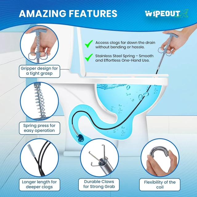 Alt view image 3 of 7 - Drain Snake 79 Inch, Flexible Grabber Claw Hair Drain Clog Remover Tool | Hair Drain Cleaner with 1 Pair Reusable Gloves for Sink, Shower, Tub, Toilet, Bathroom and Kitchen Pipes, Home Use, Grey