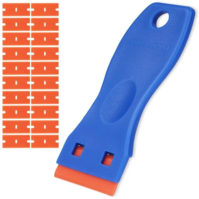 Main image of Plastic Razor Blade Scrapers, Scraper Tool with 20PCS Blades, Multi-funtional Cleaning Razor Scraper for Removing Stickers, Labels, Caulk, Adhesive, Paint Removal-Blue&Orange