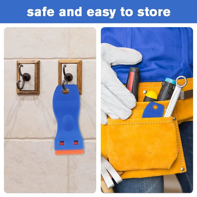 Alt view image 4 of 7 - Plastic Razor Blade Scrapers, Scraper Tool with 20PCS Blades, Multi-funtional Cleaning Razor Scraper for Removing Stickers, Labels, Caulk, Adhesive, Paint Removal-Blue&Orange