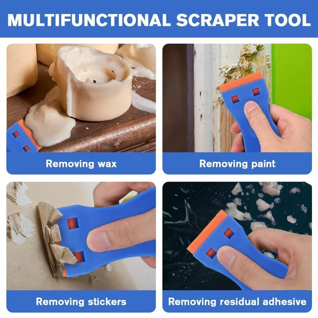 Alt view image 5 of 7 - Plastic Razor Blade Scrapers, Scraper Tool with 20PCS Blades, Multi-funtional Cleaning Razor Scraper for Removing Stickers, Labels, Caulk, Adhesive, Paint Removal-Blue&Orange