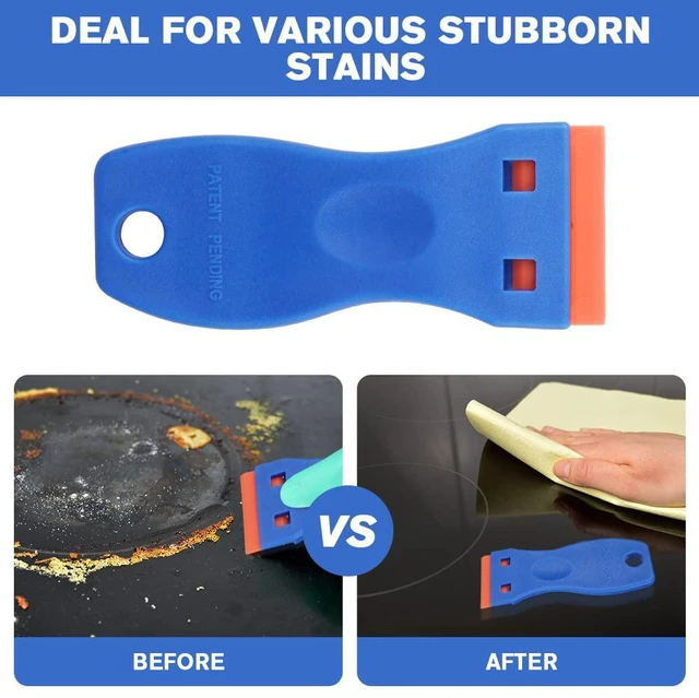 Alt view image 6 of 7 - Plastic Razor Blade Scrapers, Scraper Tool with 20PCS Blades, Multi-funtional Cleaning Razor Scraper for Removing Stickers, Labels, Caulk, Adhesive, Paint Removal-Blue&Orange