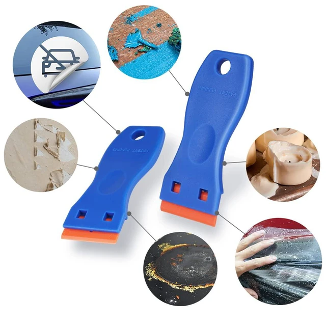 Alt view image 7 of 7 - Plastic Razor Blade Scrapers, Scraper Tool with 20PCS Blades, Multi-funtional Cleaning Razor Scraper for Removing Stickers, Labels, Caulk, Adhesive, Paint Removal-Blue&Orange
