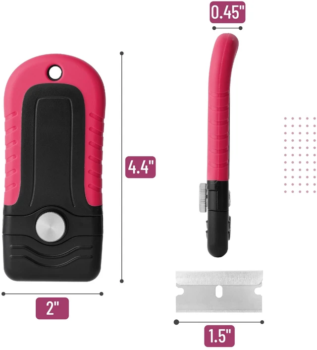 Alt view image 5 of 6 - Razor Blade Scraper, Pink, Locking Razor Scraper Set with 10 Extra Stainless Steel Blades, Window Scraper, Scraper Tool, Glass Scraper, Scraper Blades, Paint Scraper Blade Scraper for Cleaning