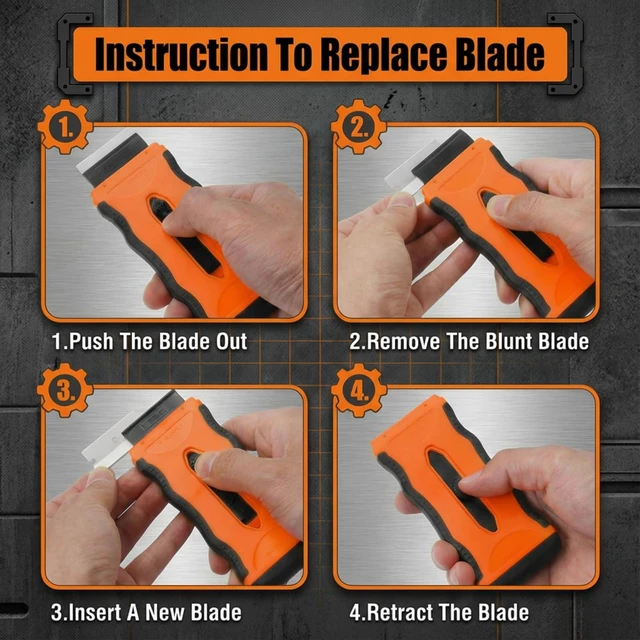 Alt view image 4 of 7 - 2-in-1 Razor Scraper, 20 Blades, Retractable, Multi-Surface | 2-in-1 retractable razor scraper, 10 metal & 10 plastic blades. Safe for glass cooktops, tile, paint, and sticker removal