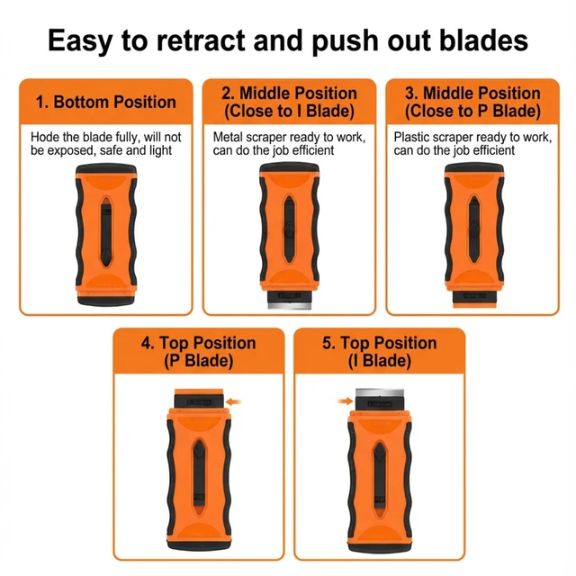 Alt view image 5 of 7 - 2-in-1 Razor Scraper, 20 Blades, Retractable, Multi-Surface | 2-in-1 retractable razor scraper, 10 metal & 10 plastic blades. Safe for glass cooktops, tile, paint, and sticker removal