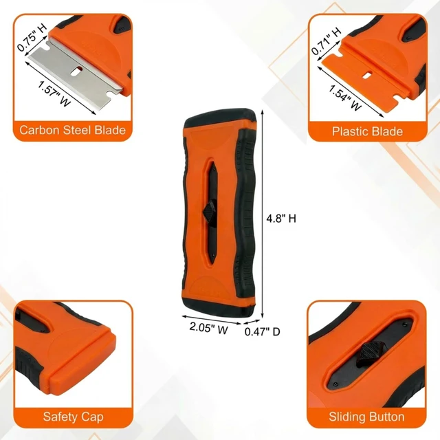 Alt view image 2 of 7 - 2-in-1 Razor Scraper, 20 Blades, Retractable, Multi-Surface | 2-in-1 retractable razor scraper, 10 metal & 10 plastic blades. Safe for glass cooktops, tile, paint, and sticker removal