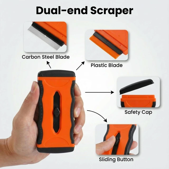 Alt view image 3 of 7 - 2-in-1 Razor Scraper, 20 Blades, Retractable, Multi-Surface | 2-in-1 retractable razor scraper, 10 metal & 10 plastic blades. Safe for glass cooktops, tile, paint, and sticker removal