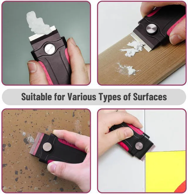 Alt view image 3 of 6 - Razor Blade Scraper, Pink, Locking Razor Scraper Set with 10 Extra Stainless Steel Blades, Window Scraper, Scraper Tool, Glass Scraper, Scraper Blades, Paint Scraper Blade Scraper for Cleaning