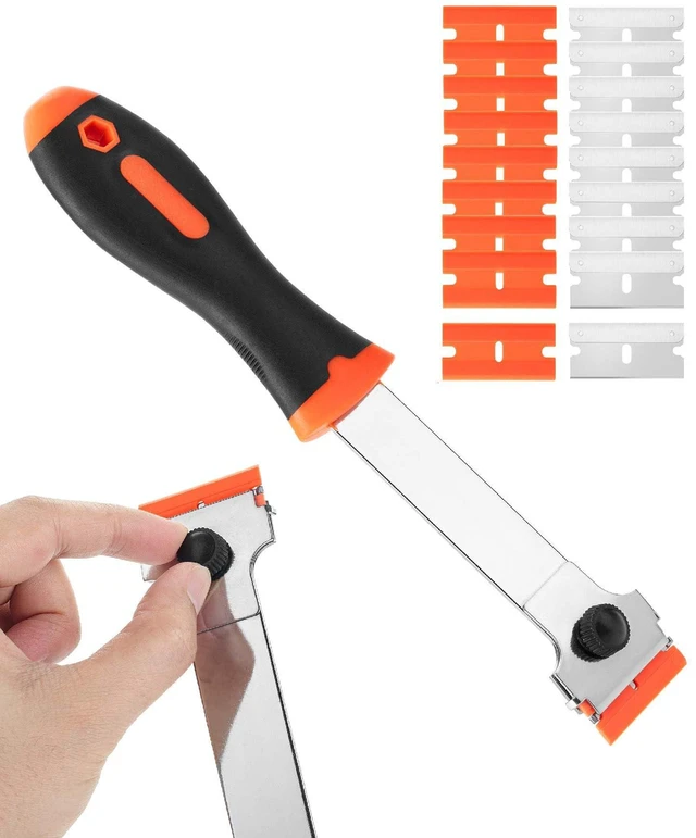 Main image of Long Handle Razor Blade Scraper, Razor Scraper with Extra 10 Metal & 10 Plastic Blades, Razor Scraper, Window Scraper, Scraper Tool, Glass Scraper, Scraper Blades, Blade Scraper