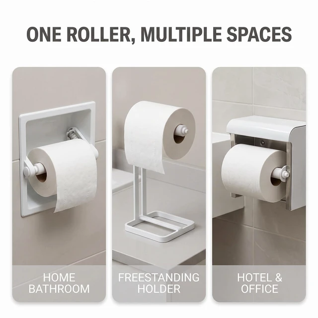 Alt view image 3 of 6 - White Toilet Paper Holder, Toilet Paper Holder Roller Spindle Replacement Rod Plastic, Roller Replacement Plastic Spring Loaded, Paper Holder Insert 1 Piece